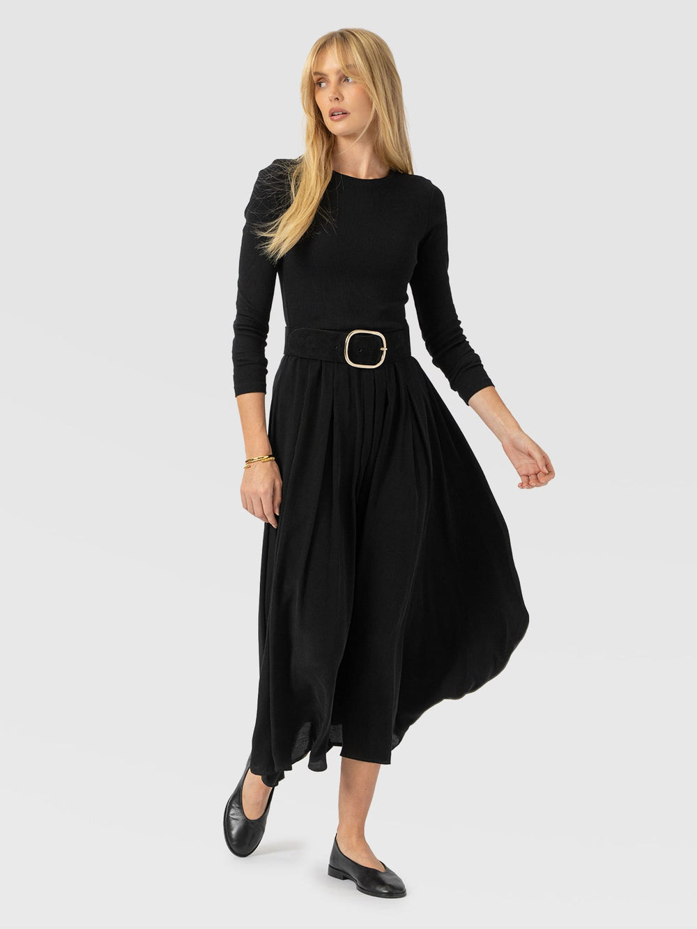 Renee Contrast Long Sleeve Dress A two-in-one effect dress with a softly pleated skirt